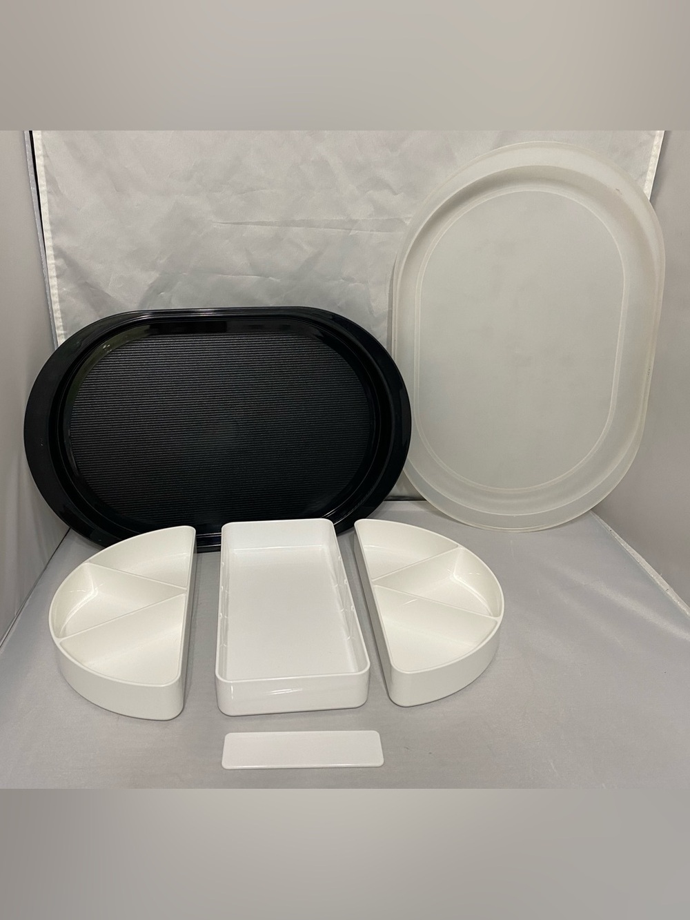 Tupperware White and Black Serving Tray & Segmented Snack Set